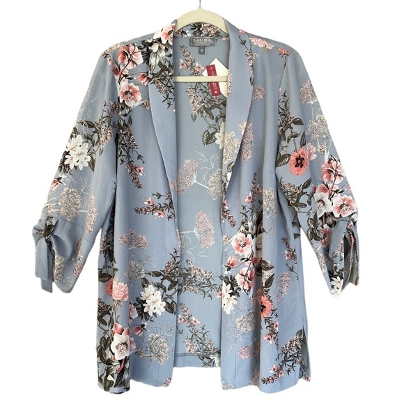 Laura Tops - Laura Petites Floral Open Front Kimono Jacket 3/4 Tie Sleeves NWT